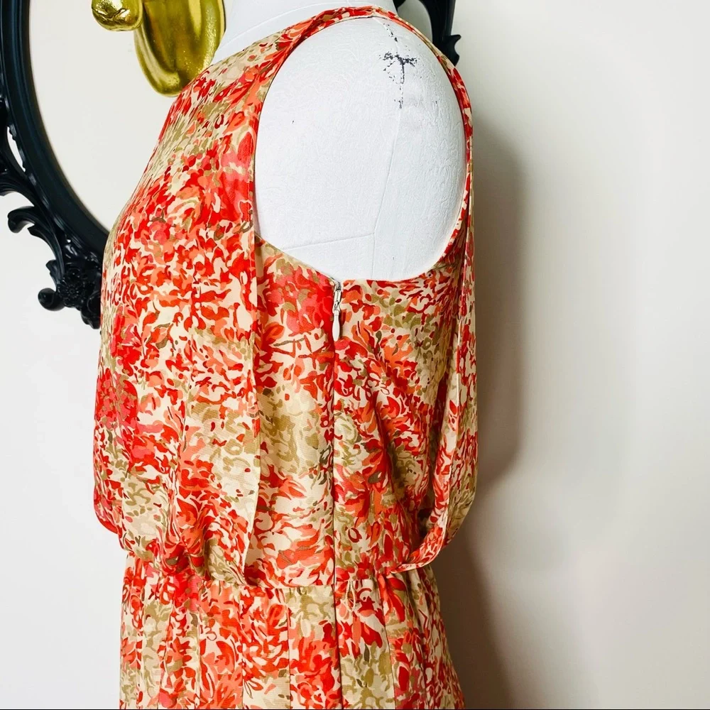 Lauren by Ralph Lauren Coral & Tan Floral Print Dress - Picture 4 of 6